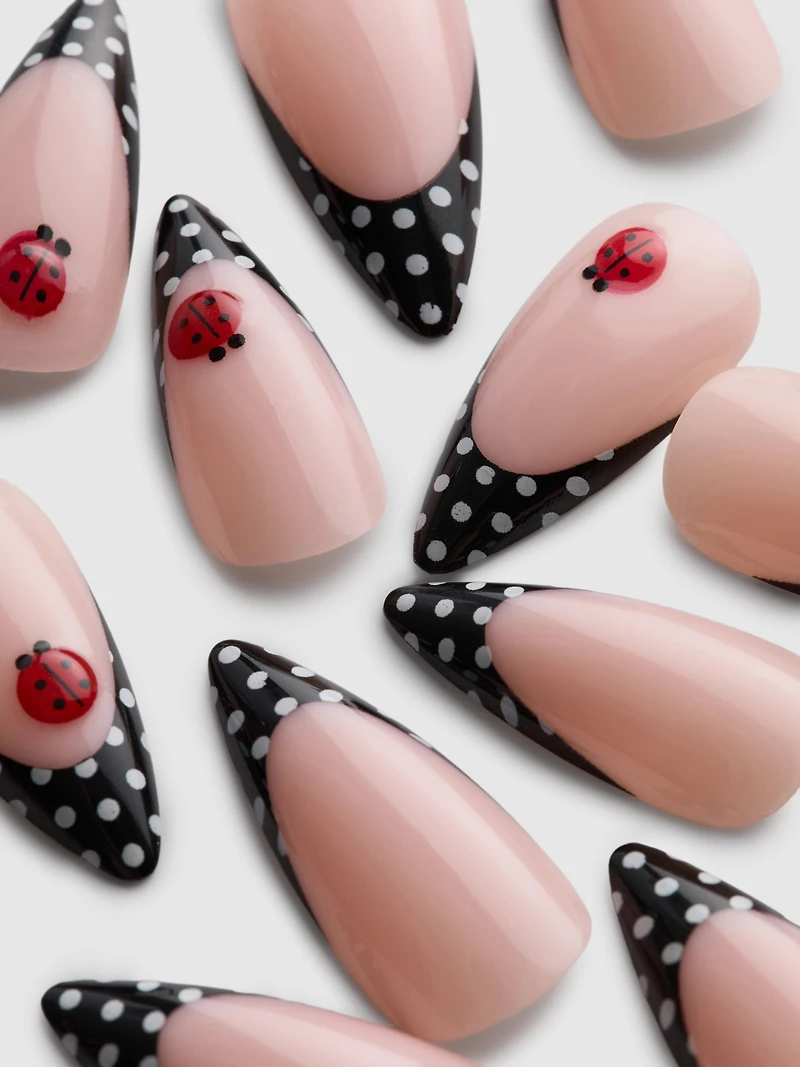 PS... Polka Dot Ladybug Long Pointed Gloss False Nails