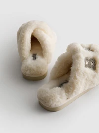 Faux Fur Bridal Cross Strap Mule Slippers
