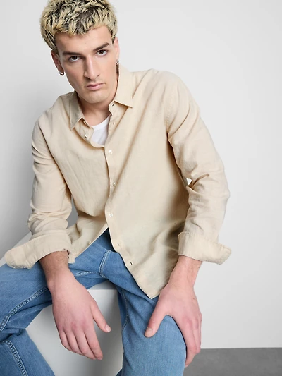 Long Sleeve Linen Blend Shirt