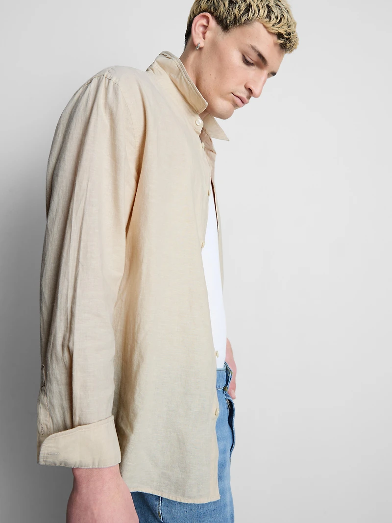 Long Sleeve Linen Blend Shirt