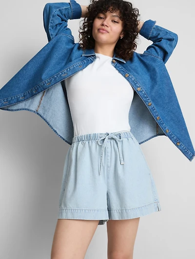 Cotton Denim Jogger Shorts