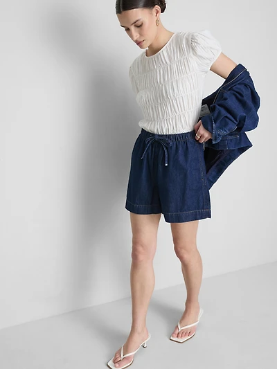 Cotton Denim Jogger Shorts