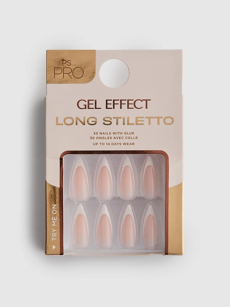 PS... Pro Long Stiletto Faux Pearl Gel-Effect False Nails