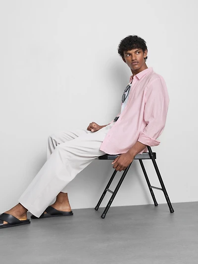 Long Sleeve Linen Blend Shirt