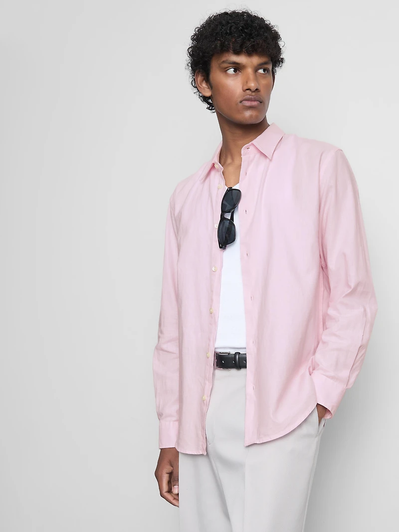 Long Sleeve Linen Blend Shirt