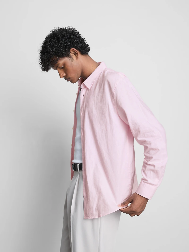 Long Sleeve Linen Blend Shirt