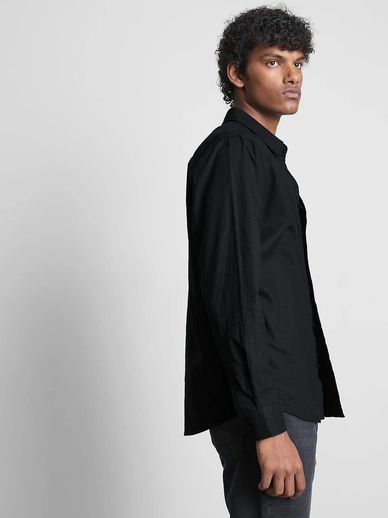 Long Sleeve Linen Blend Shirt