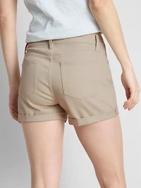 Mid-Rise Turn-Up Denim Shorts