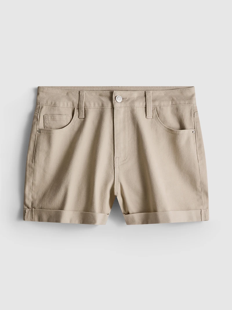 Mid-Rise Turn-Up Denim Shorts