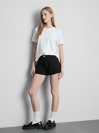 Mid-Rise Turn-Up Denim Shorts