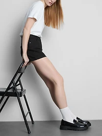 Mid-Rise Turn-Up Denim Shorts