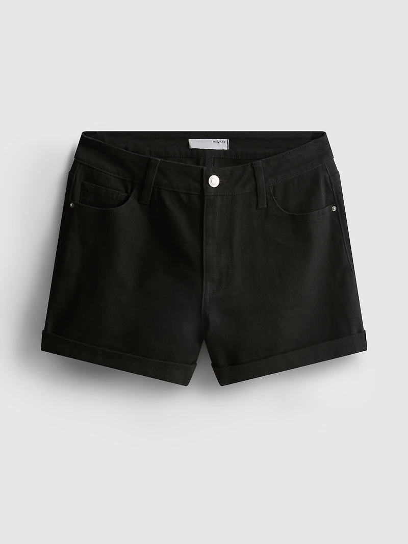 Mid-Rise Turn-Up Denim Shorts