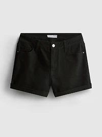 Mid-Rise Turn-Up Denim Shorts