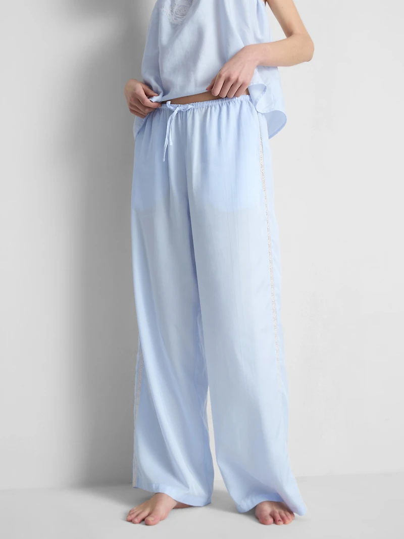 The Edit Lace-Detail Wide-Leg Pajama Bottoms