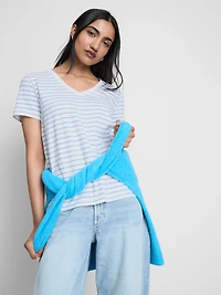 Cotton Striped V-Neck Tee