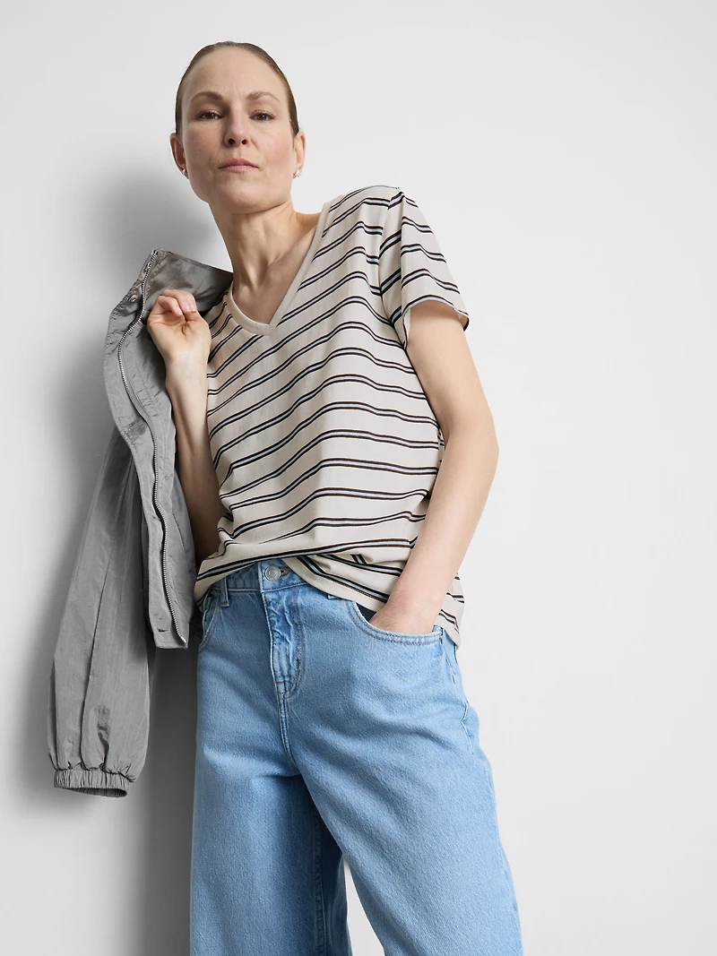 Cotton Striped V-Neck Tee
