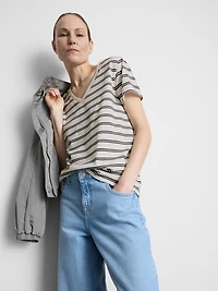 Cotton Striped V-Neck Tee