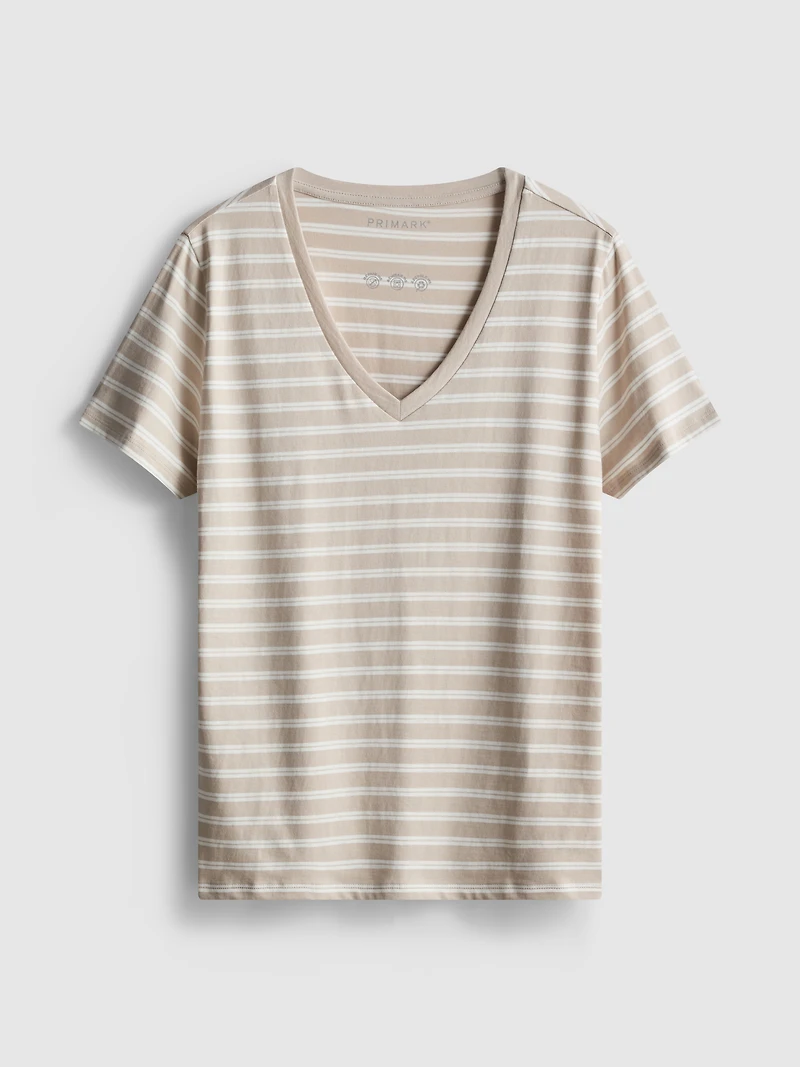 Cotton Striped V-Neck Tee