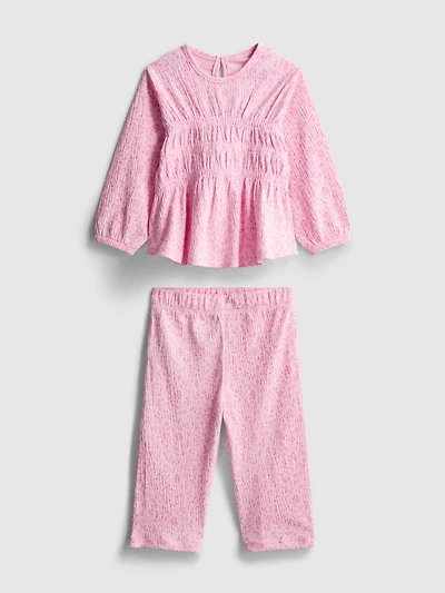 0-36mths | Floral Crinkle Long-Sleeve Top and Pants Set