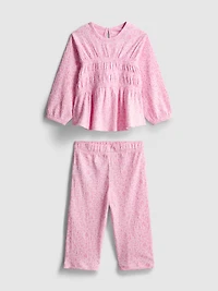 0-36mths | Floral Crinkle Long-Sleeve Top and Pants Set