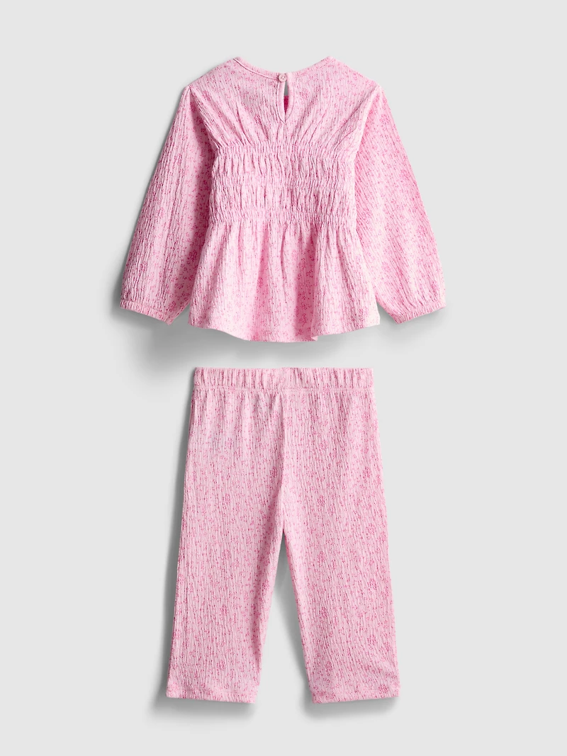 0-36mths | Floral Crinkle Long-Sleeve Top and Pants Set