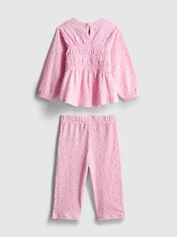 0-36mths | Floral Crinkle Long-Sleeve Top and Pants Set