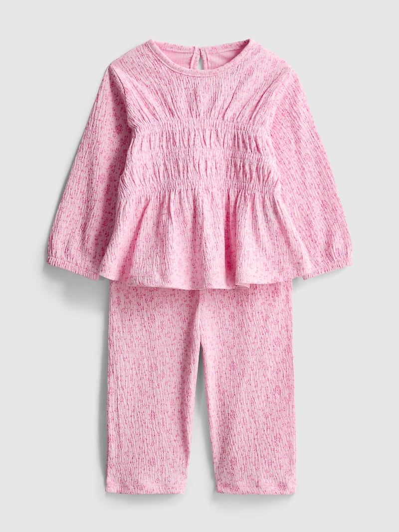 0-36mths | Floral Crinkle Long-Sleeve Top and Pants Set