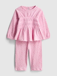 0-36mths | Floral Crinkle Long-Sleeve Top and Pants Set