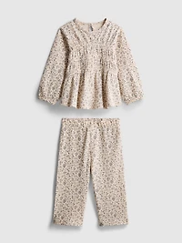 0-36mths | Floral Crinkle Long-Sleeve Top and Pants Set