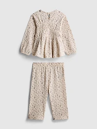 0-36mths | Floral Crinkle Long-Sleeve Top and Pants Set