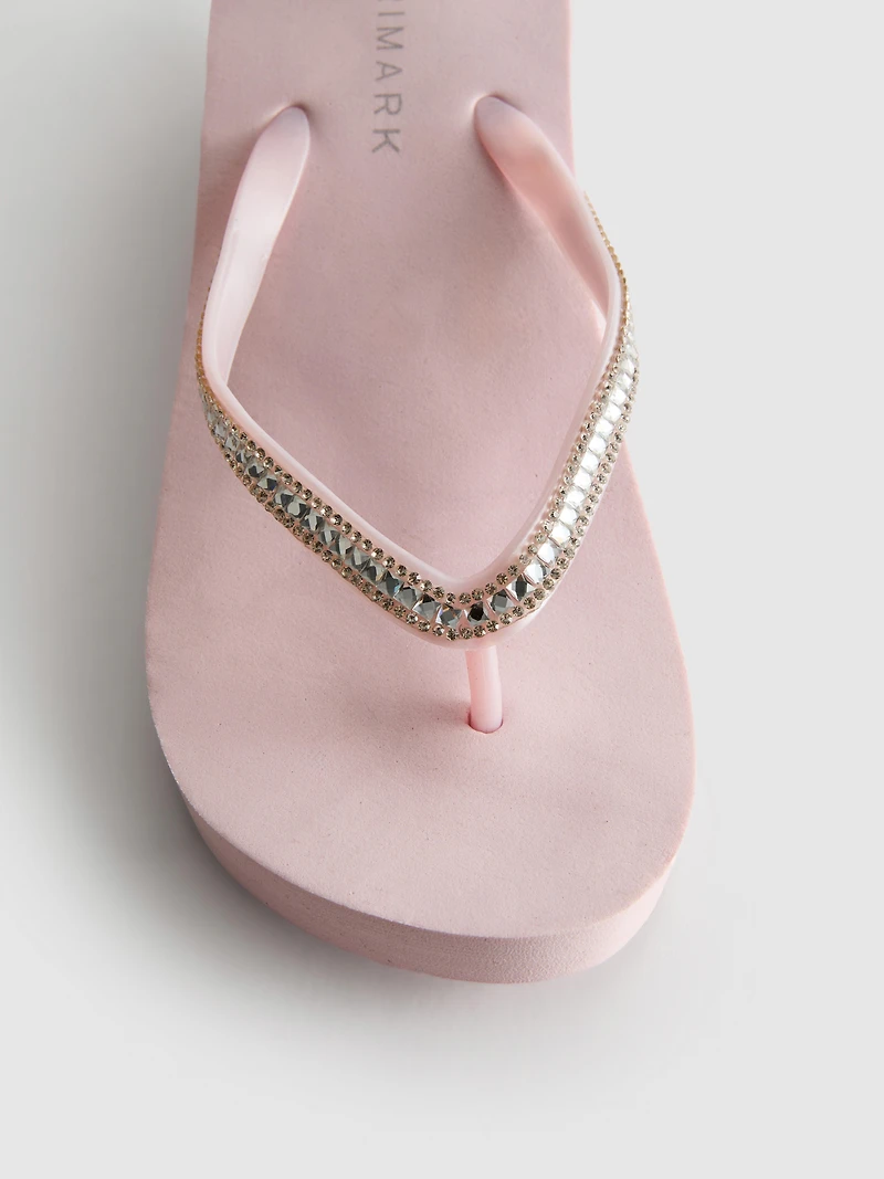 Rhinestone Wedge Flip Flops