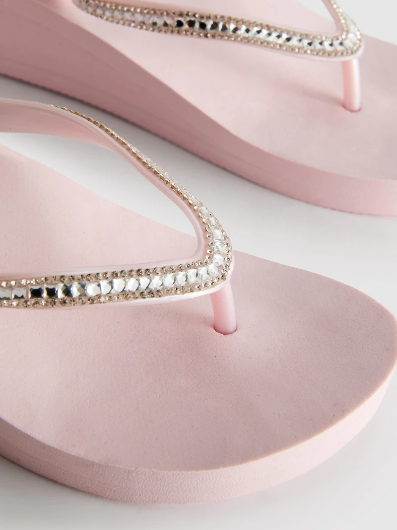 Rhinestone Wedge Flip Flops