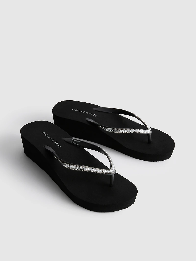 Rhinestone Wedge Flip Flops