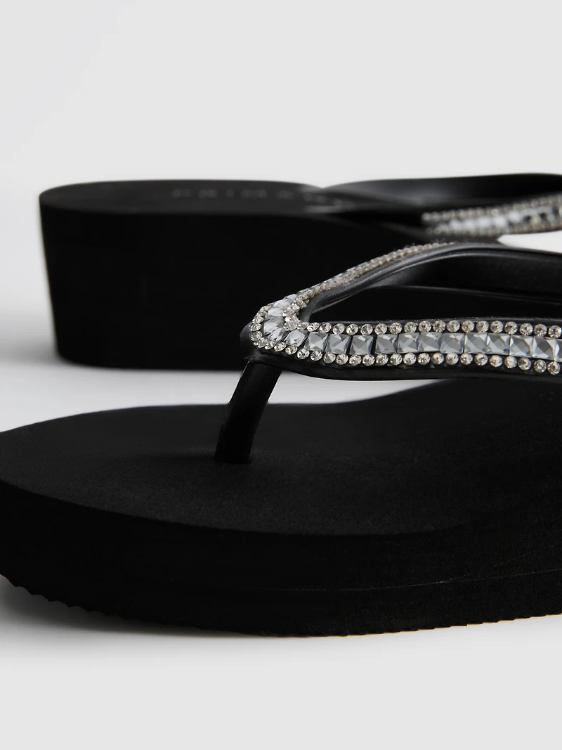 Rhinestone Wedge Flip Flops