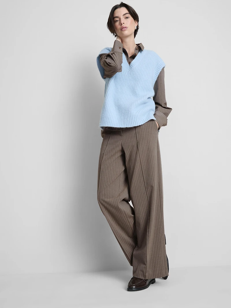 Brushed Wide-Leg Pinstripe Pants