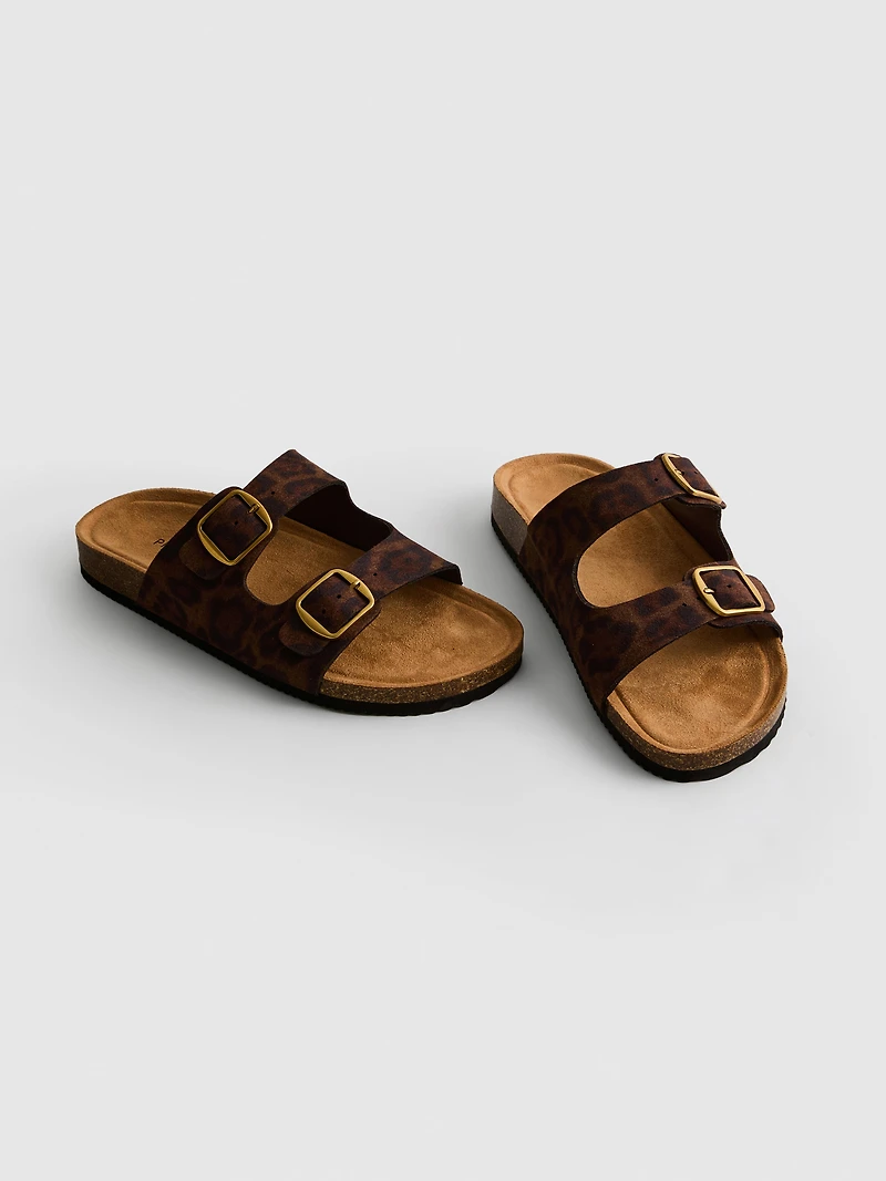Leopard-Print Double-Strap Footbed Sandals