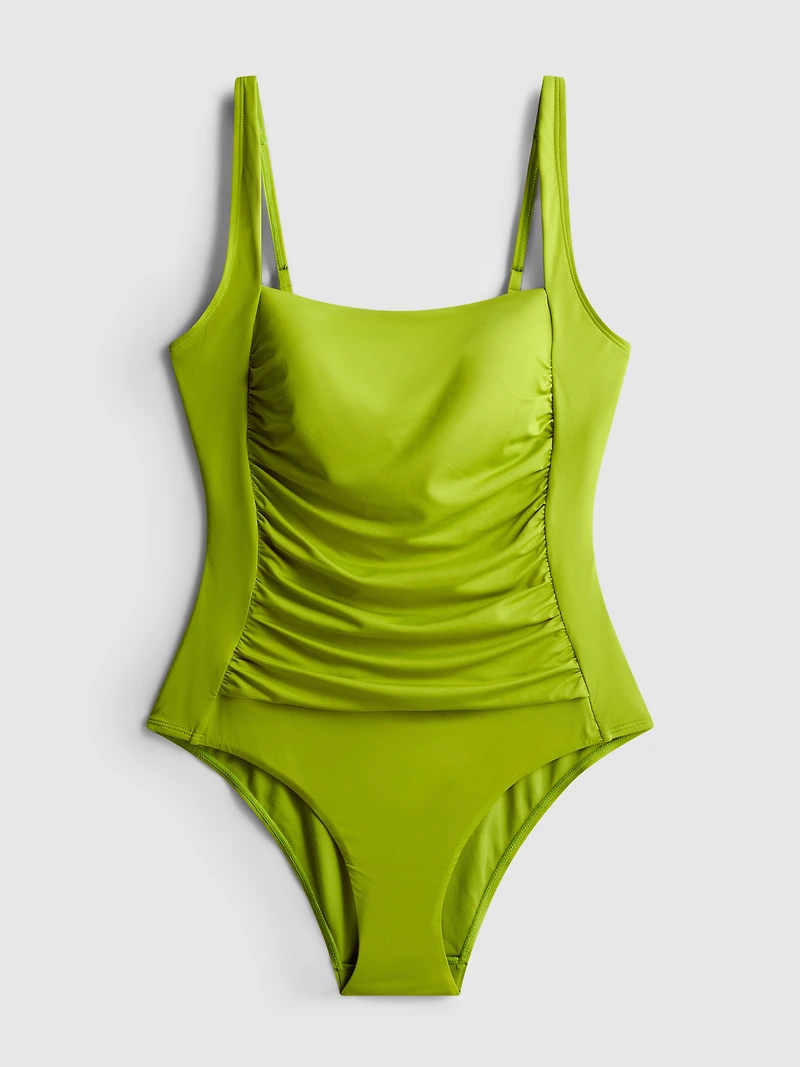 Women's Bright Green Draped Detail Molded Control Swimsuit