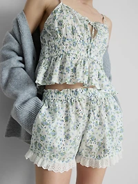 Printed Broderie Pajama Shorts