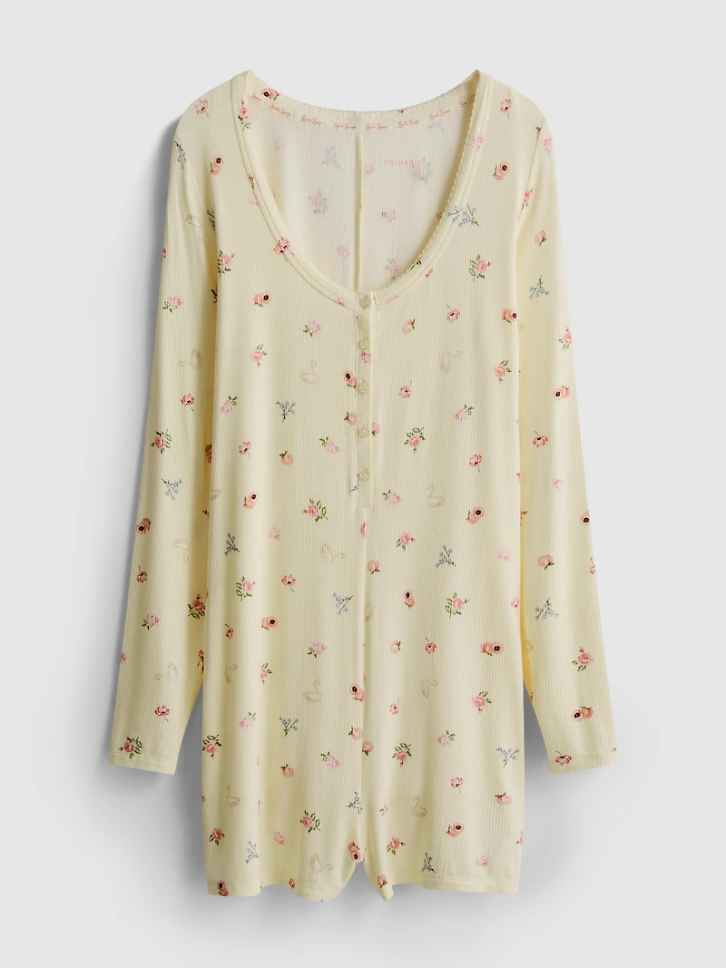 Floral Printed Ribbed Sleep Romper