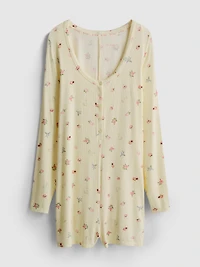 Floral Printed Ribbed Sleep Romper