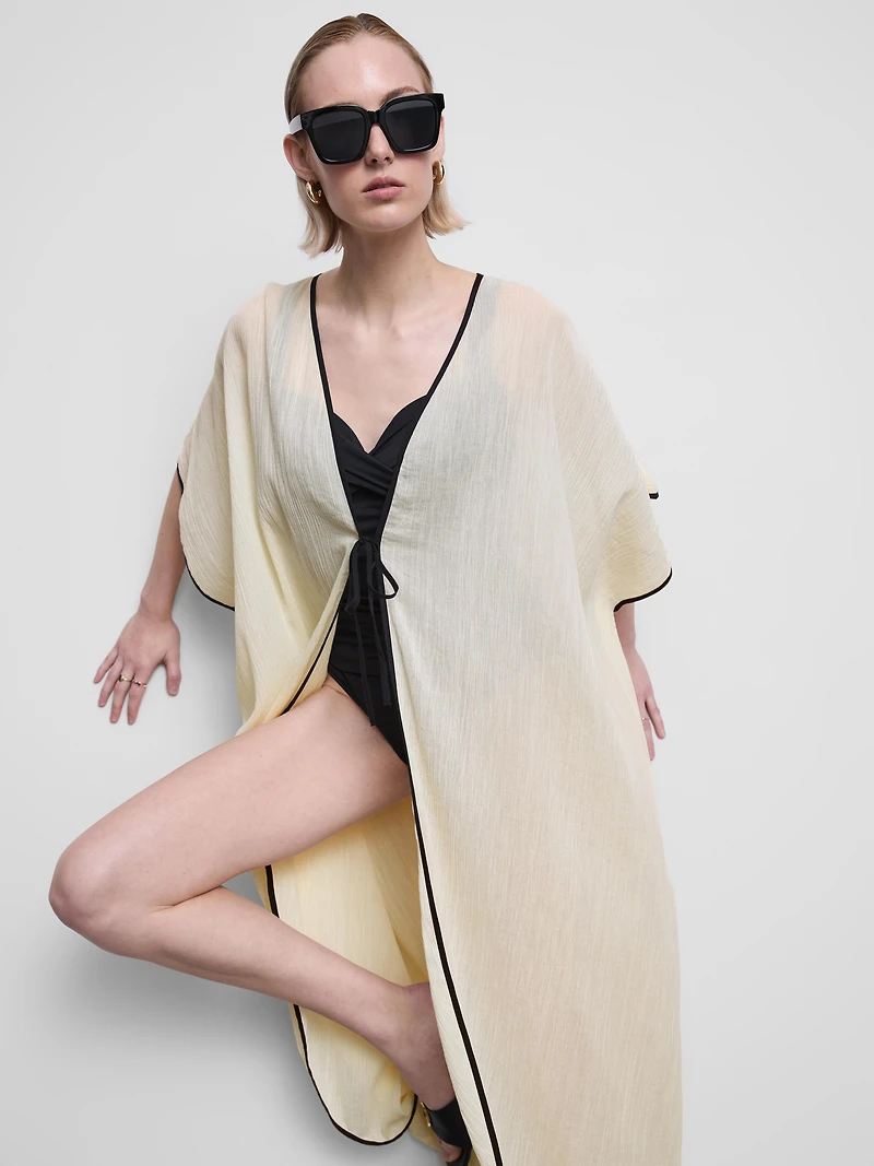 Sheer Contrast Beach Kimono