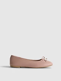 Faux Leather Bow Detail Ballerina Flats