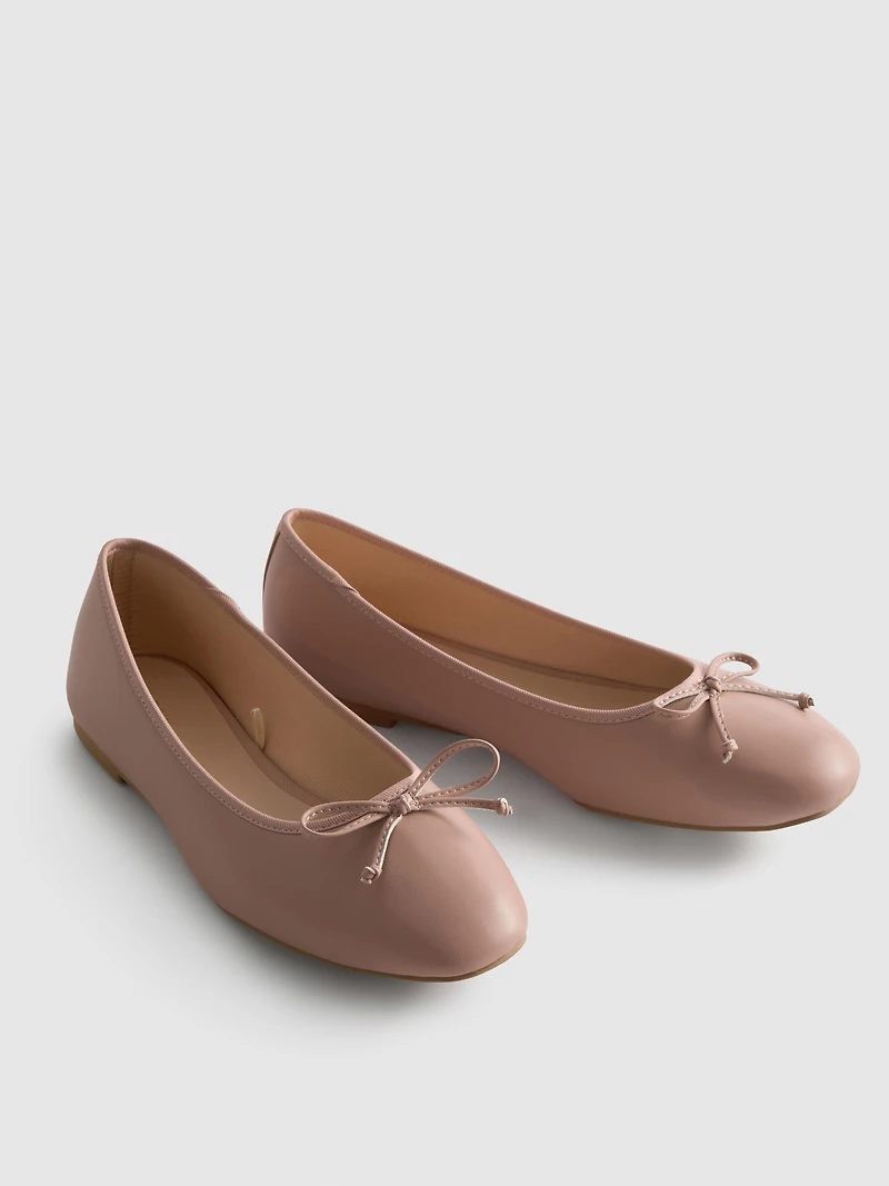 Faux Leather Bow Detail Ballerina Flats