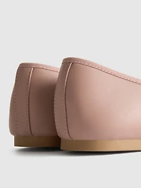 Faux Leather Bow Detail Ballerina Flats