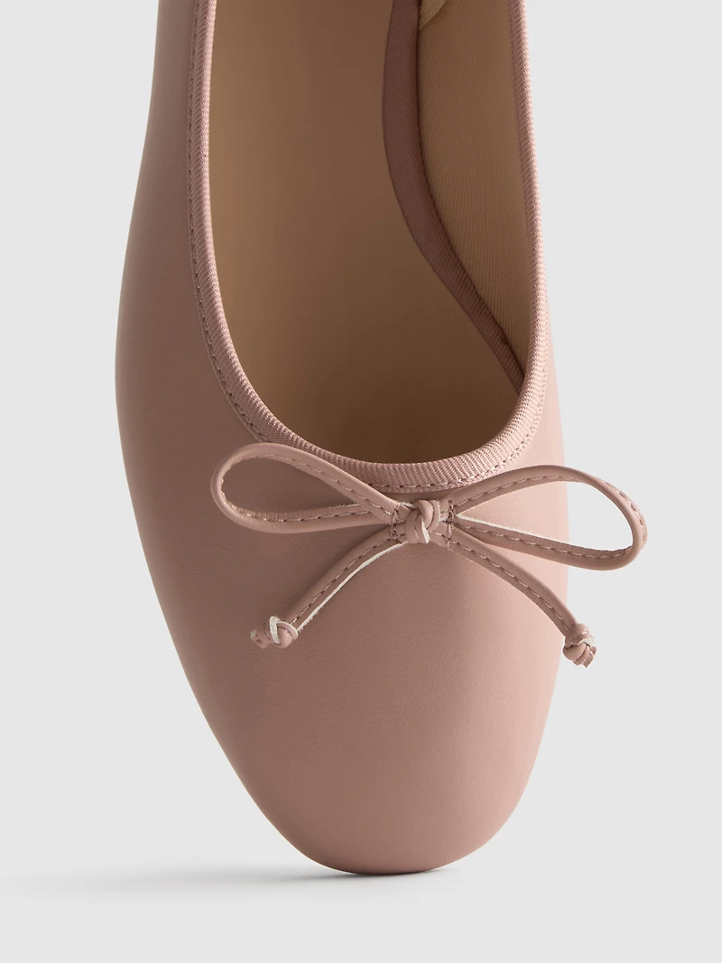 Faux Leather Bow Detail Ballerina Flats