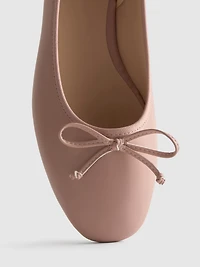 Faux Leather Bow Detail Ballerina Flats