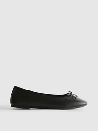 Faux Leather Bow Detail Ballerina Flats