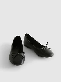 Faux Leather Bow Detail Ballerina Flats