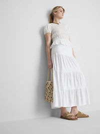 Cotton Tiered Maxi Peasant Skirt