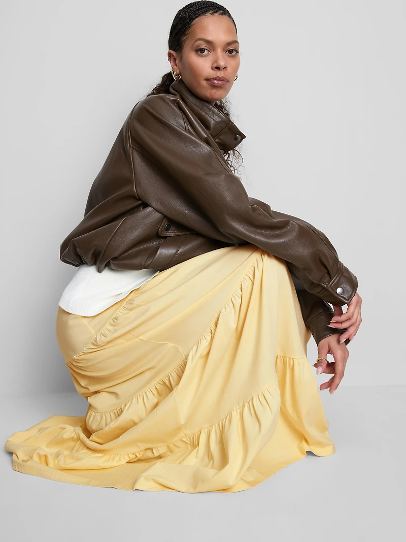 Cotton Tiered Maxi Peasant Skirt
